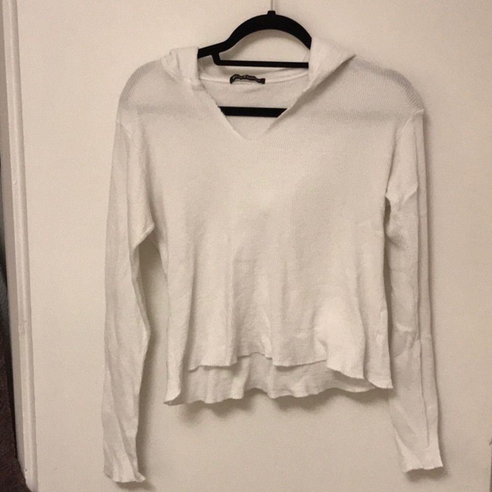 Brandy Melville cropped white sweater with hood